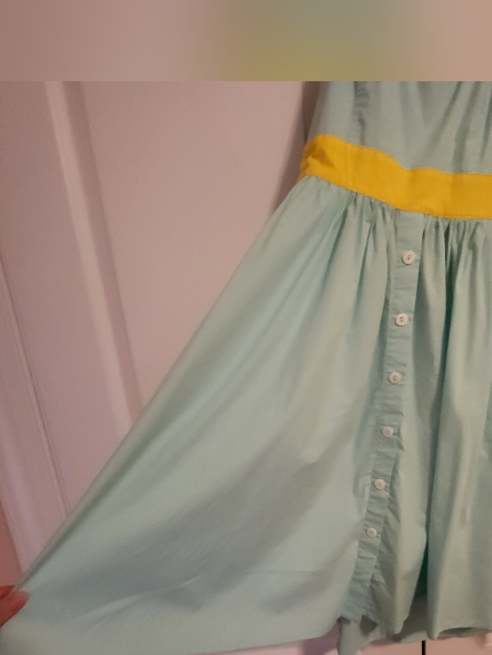 eShakti Yellow and Teal Halter Dress - Picture 3 of 6